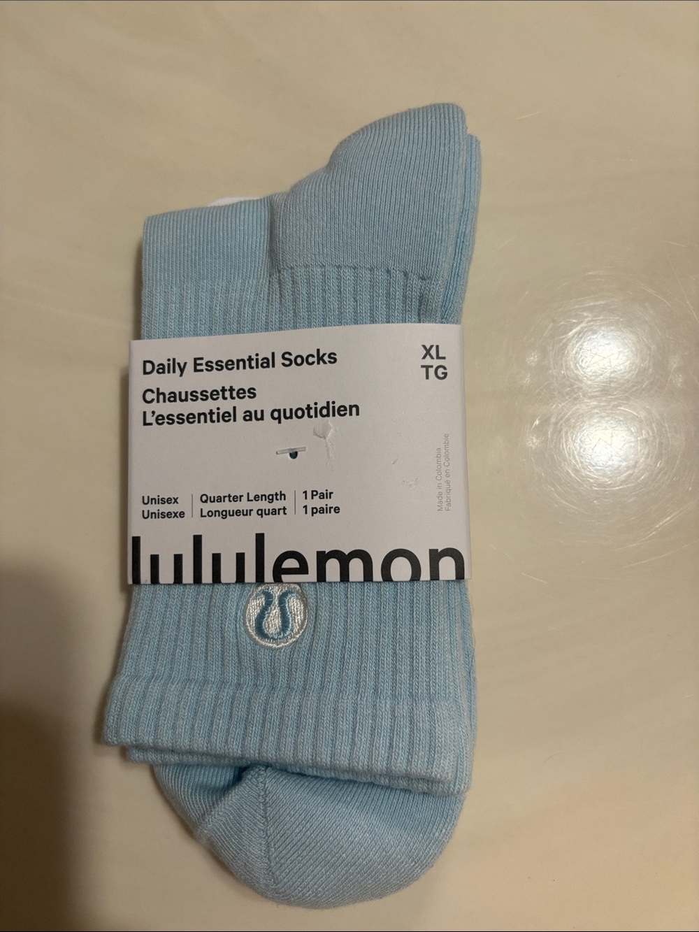 New Lululemon Daily Essentials Quarter-Length Unisex Socks in Light Blue size XL